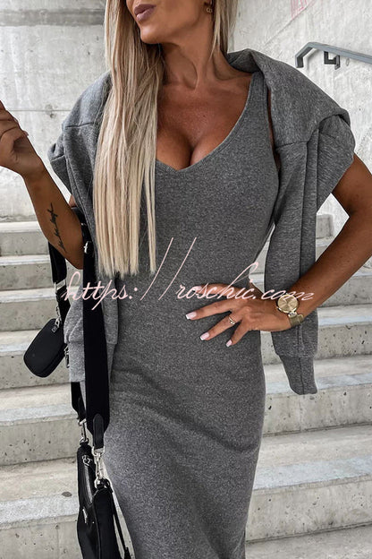 Around the World Hooded Sweatshirt and Slip Maxi Skirt Two Piece Set