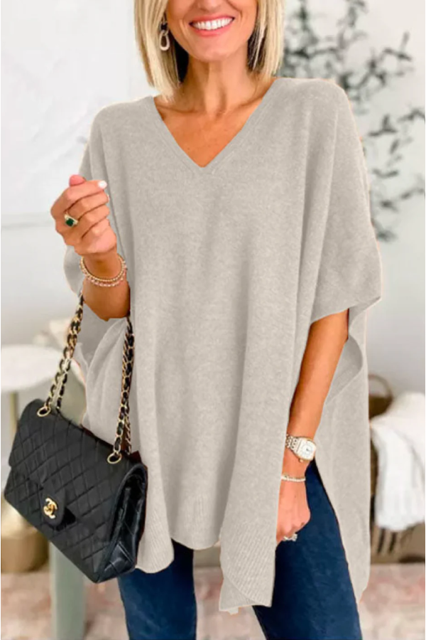 V Neck Loose Fit Poncho Sweater