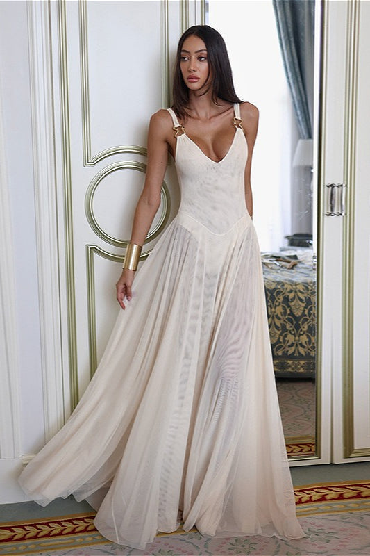 Backless Mesh Cami Maxi Dress