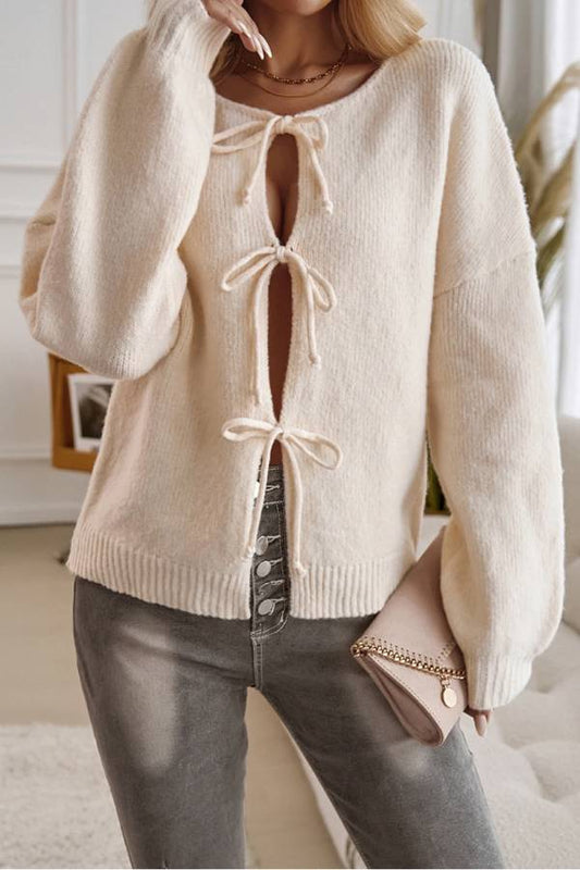 Apricot Loose Cardigan Tie Color Sweater