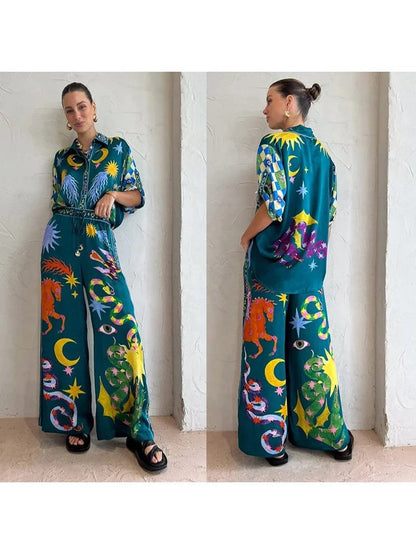 Oversized Fit Abstract Print Shirt & Pants Coord Set