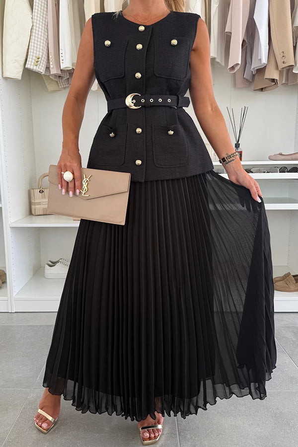 Relaxed and Pleated Tulle Side Zipper A-line Maxi Skirt
