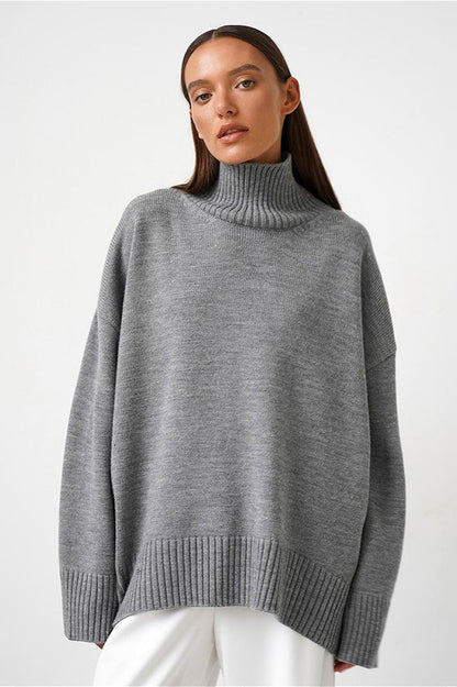 High Neck Slouchy Slim-fit Knit Sweater