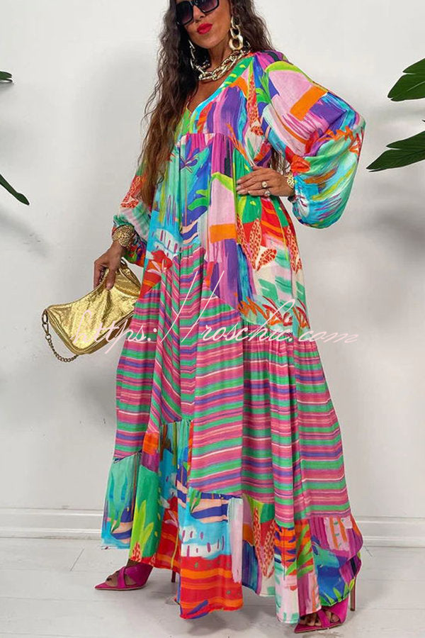 Bloom With a View Colorful Geometric Swing Maxi Dress