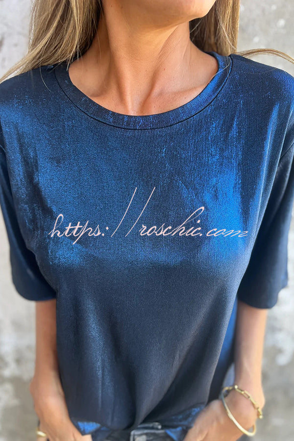 Metallic Color Round Neck Short-sleeved Loose T-shirt