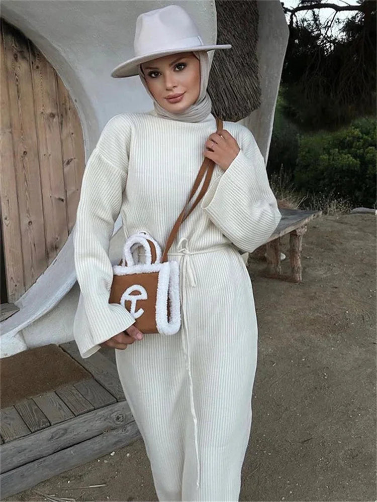 Knitwear Lace-up Dress Sweater for Ribbed Bandage Knit Autumn Dress Bandage Dress New
