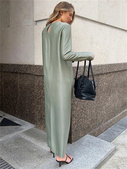 Black Satin Maxi Dress for Patchwork Slim High Waist Split Long Dress Party Dress