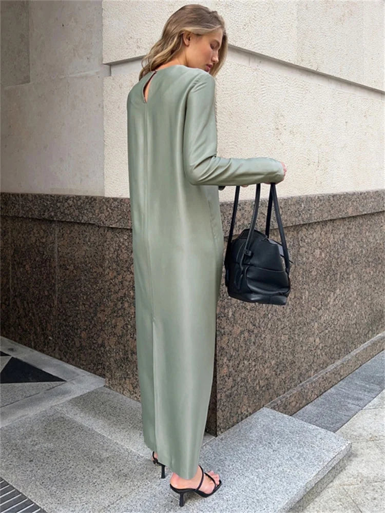 Black Satin Maxi Dress for Patchwork Slim High Waist Split Long Dress Party Dress