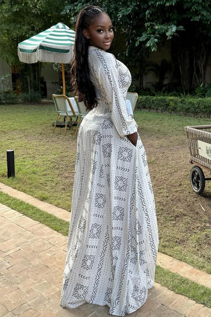 Stand Collar Button Maxi Dress
