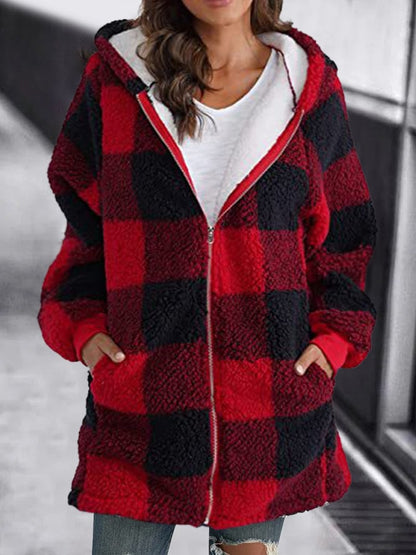 Oversized Hoodie Plaid Loose Overcoat