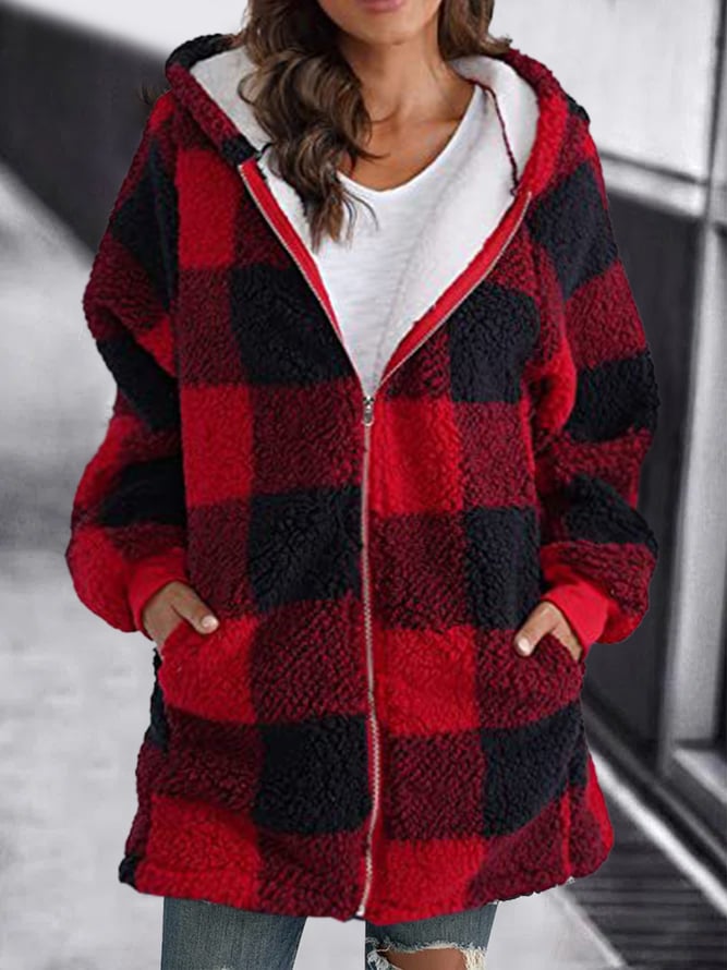 Oversized Hoodie Plaid Loose Overcoat
