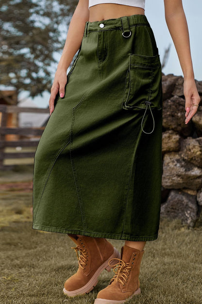 High-waist Denim Cargo Midi Skirt