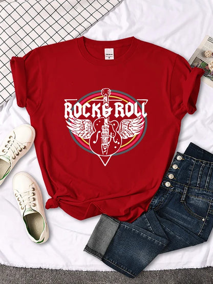 Rock Roll Electric Guitar Printed T-shirt Comfortable Tops Breathable Cool Short Sleeve O-neck Street Tee Clothing
