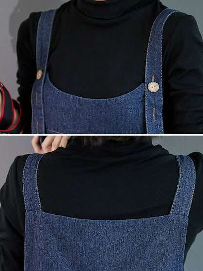 Simple Denim Buttoned Overalls&dress