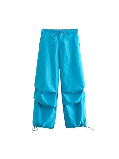 Parachute Cargo Pants Jogging Trousers High Elastic Waist Female Lady Boot Cut