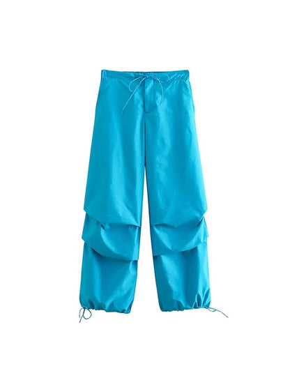 Parachute Cargo Pants Jogging Trousers High Elastic Waist Female Lady Boot Cut