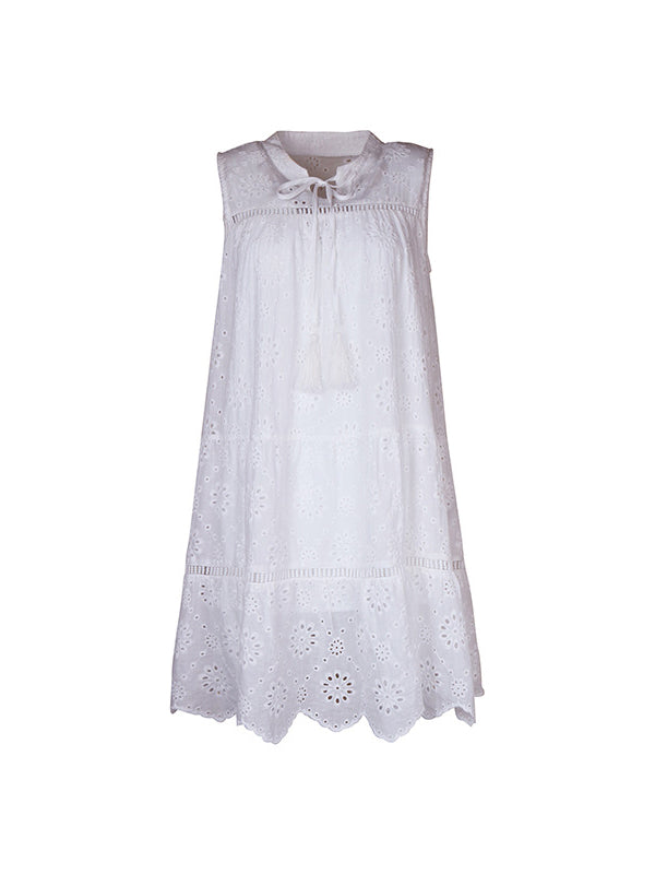 Loose Sleeveless Hollow Lace-up Color Split-joint Round-neck Mini Dresses