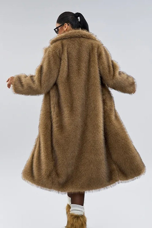 Long Faux Fur Shawl Collar Winter Coat