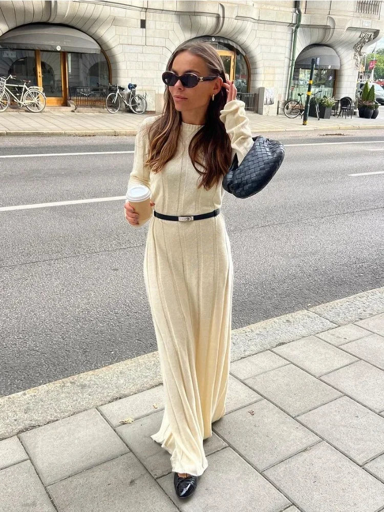 Loose High Waist Long Dress Female Long Sleeve Pullover Dress Knitwear Winter Maxi Dress
