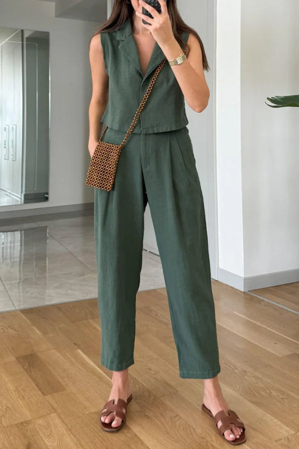 Lapel Vest \u0026 Pants Cotton Linen Two-piece Set