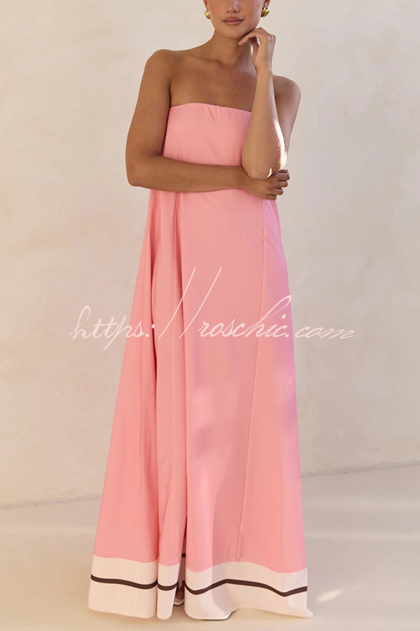 Unique Print Tube Top Back Zipper Loose Maxi Dress