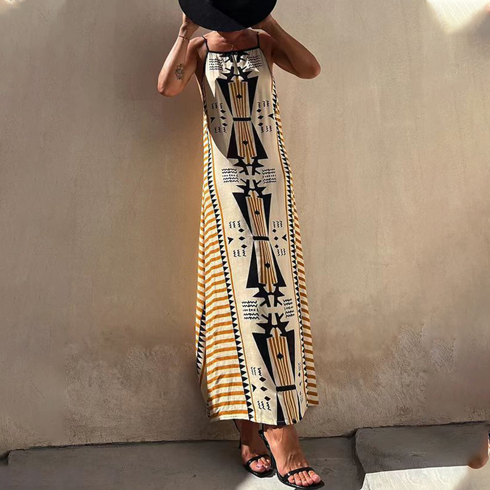 Printed Holiday Sleeveless Maxi Dress