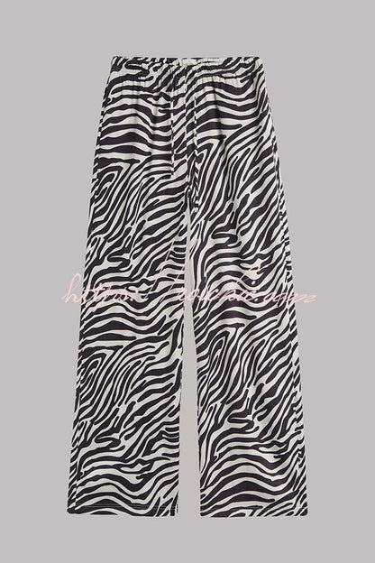 Emmie Zebra Print Elastic Waist Pocketed Wide Leg Pants