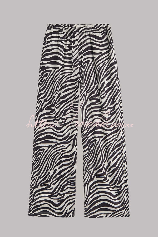 Emmie Zebra Print Elastic Waist Pocketed Wide Leg Pants