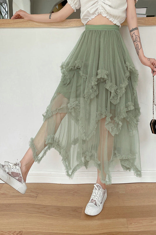 Cake Skirt Mid-length High Waist Big Swing Fluffy Fairy Gauze Dress Long Skirt