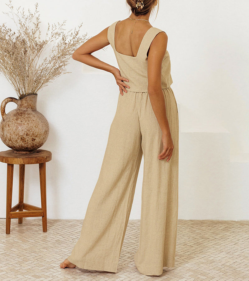Milena - Minimalist Top and Wide-leg Pants Set