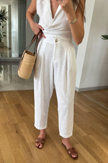 Lapel Vest \u0026 Pants Cotton Linen Two-piece Set