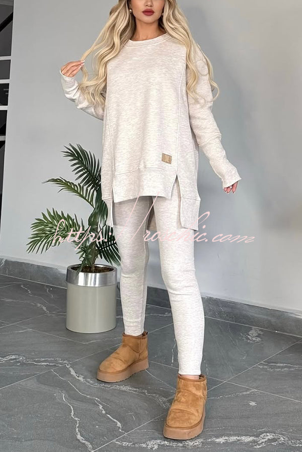 Color Crew Neck Long Sleeve Top and Stretch Pants Set