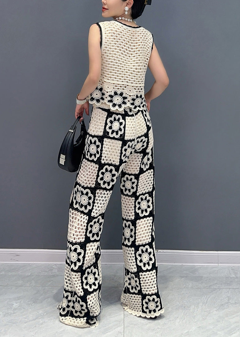 White O Neck Hollow Out Cotton Two-piece Set Sleeveless Ao1017