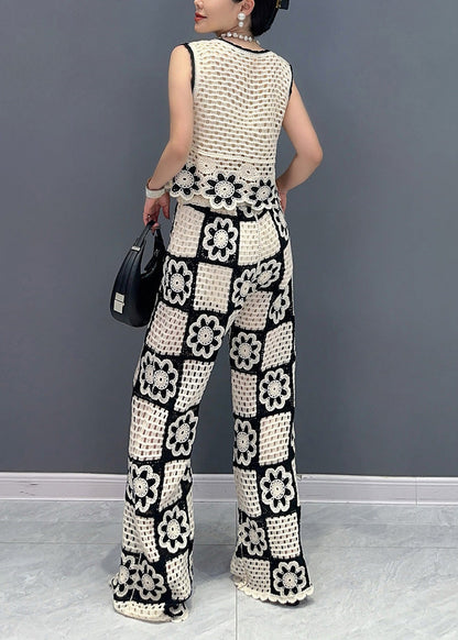 White O Neck Hollow Out Cotton Two-piece Set Sleeveless Ao1017