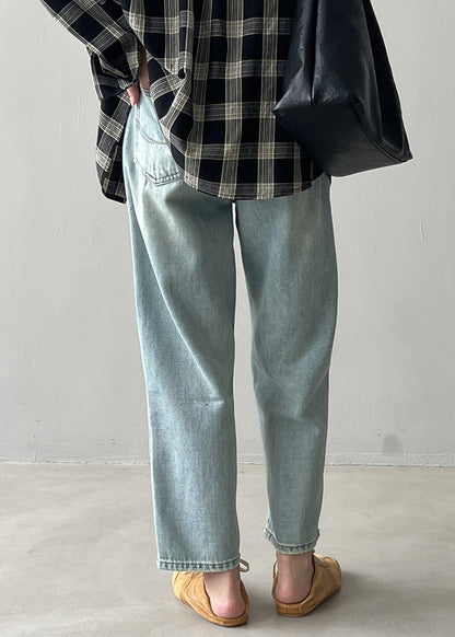 Simple Light Blue High Waist Pockets Denim Straight Pants Fall Wd017