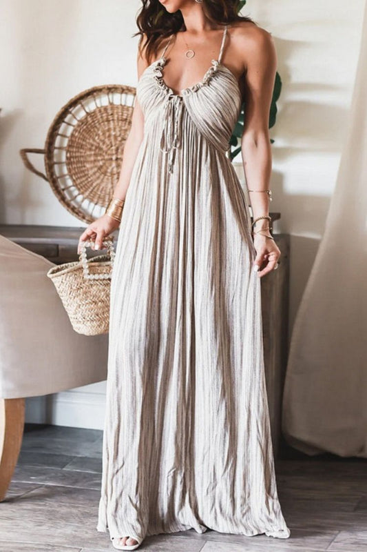 Deep Sea Printed Halter Back Tie-up Light Weight Maxi Dress