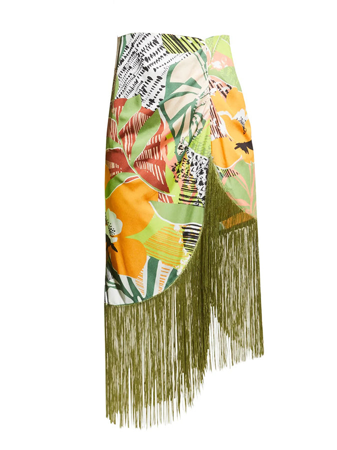 Print Fringe Swimsuit and Skirt