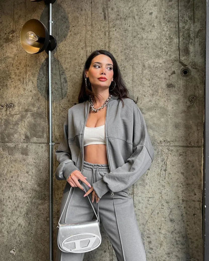 Urban - Green Zippered Cardigan and Trousers Set