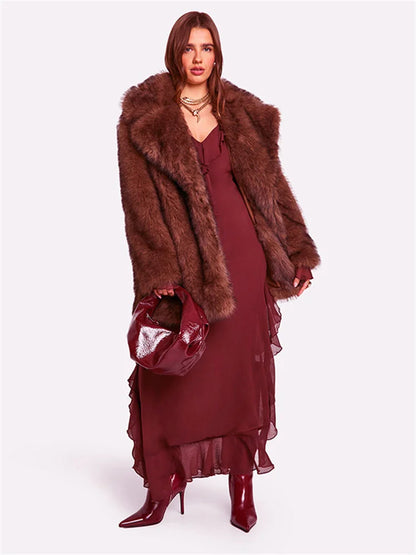 Mesh Ruffled Long Dress ’s V-neck Loose High Waist Patchwork Party Dress Female Autumn Maxi Dress New