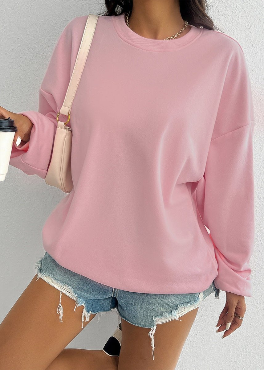 Relaxed Pink Long-sleeved Sweater - Effortless Style
