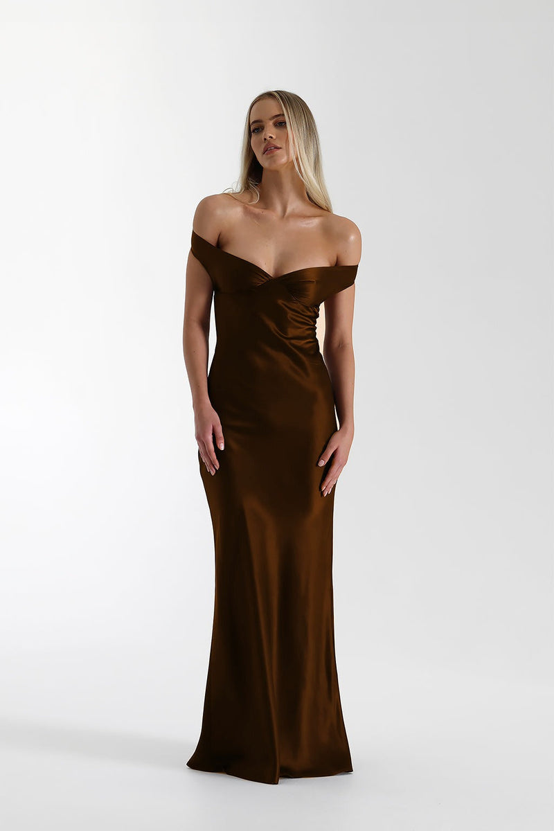 Satin Mermaid Off Shoulder Maxi Dress