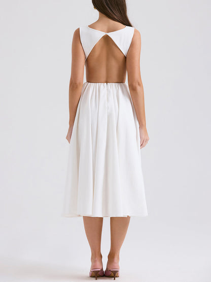 Stylish and Color Round Neck Backless Sleeveless Midi Dress