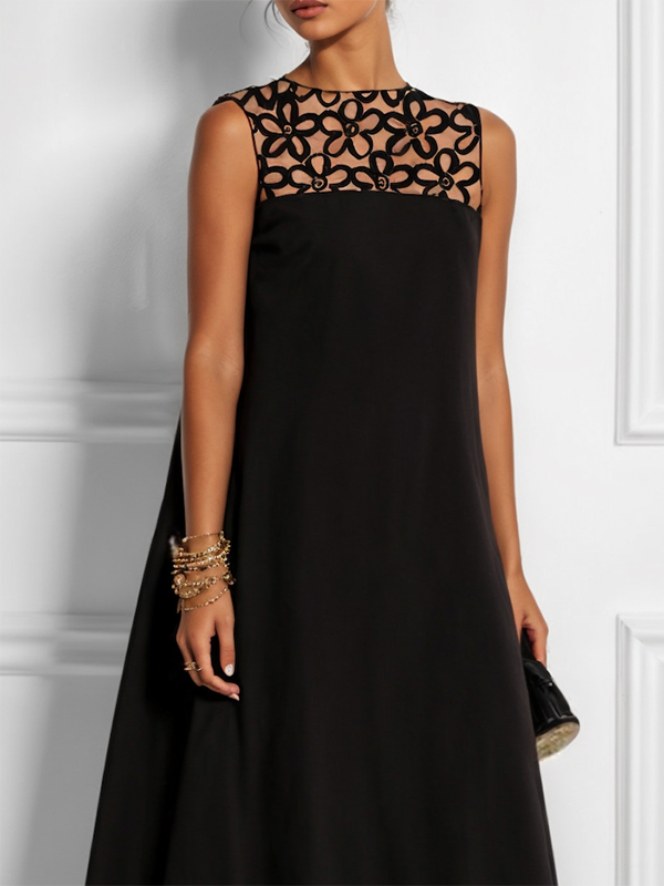 Loose Sleeveless Hollow Color Split-joint Round-neck Maxi Dresses