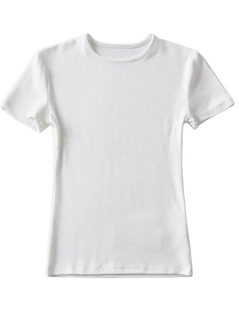 Summer Woman Skinny Fit T-shirt Tight Short-sleeve O-neck Tee Basic Crop Tops T Shirt