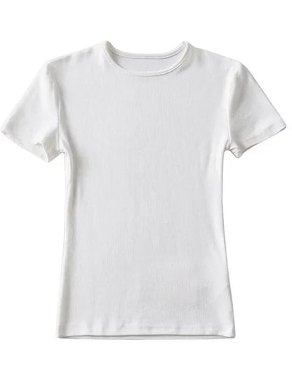 Summer Woman Skinny Fit T-shirt Tight Short-sleeve O-neck Tee Basic Crop Tops T Shirt