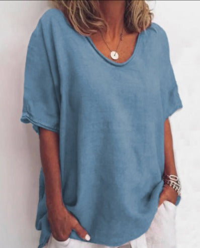 Color V-neck Short-sleeved T-shirt