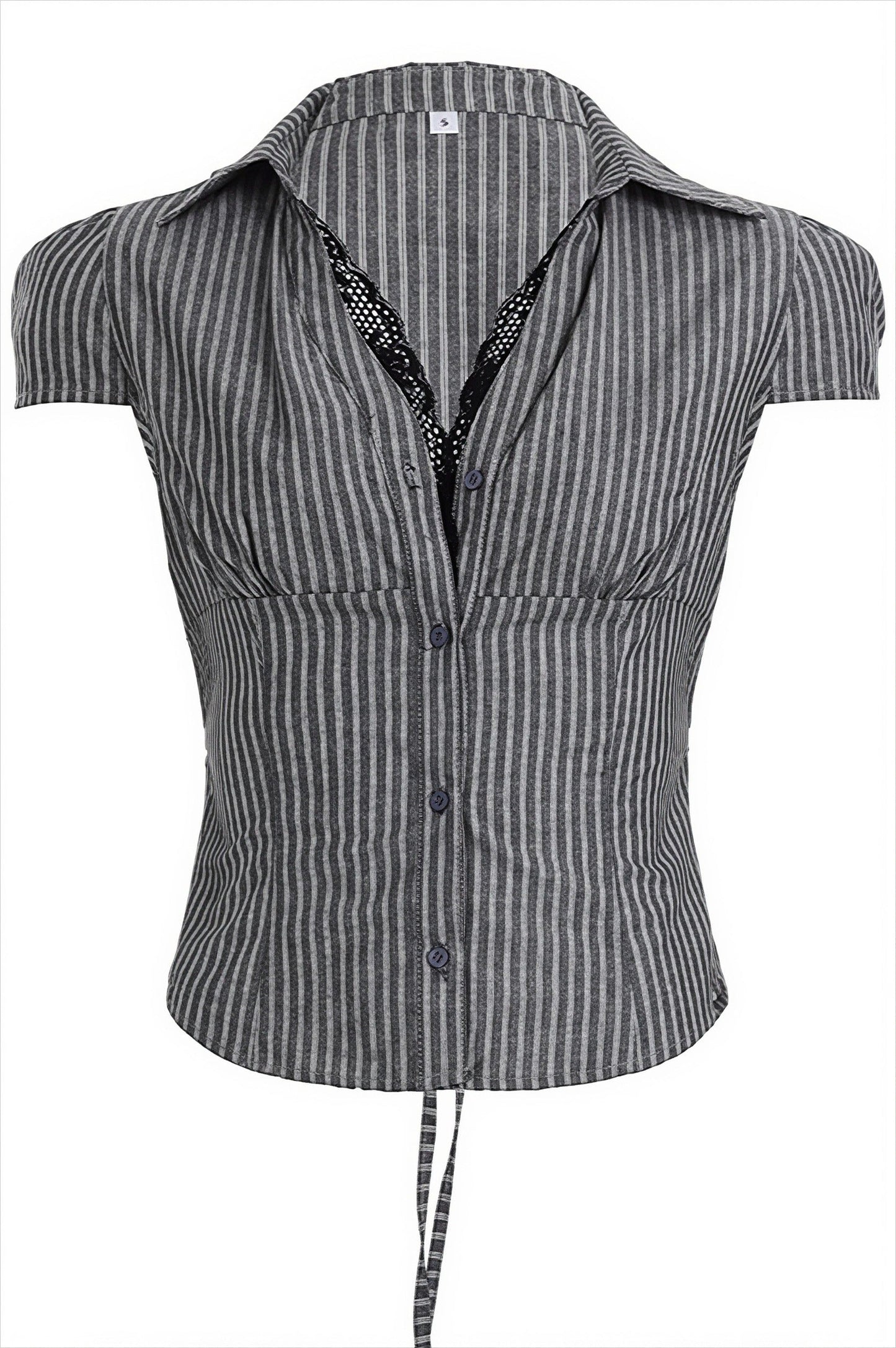 Slim Lace Striped V Neck Blouse