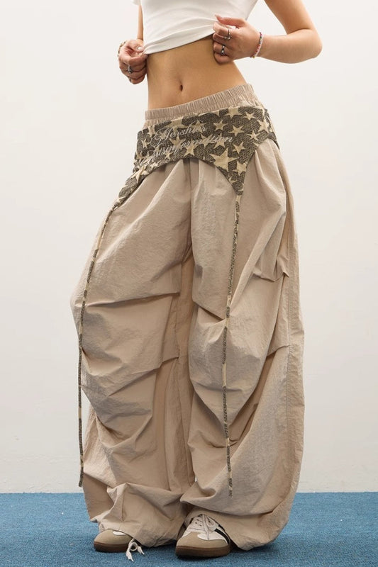 Layered Star Print Loose Cargo Pants