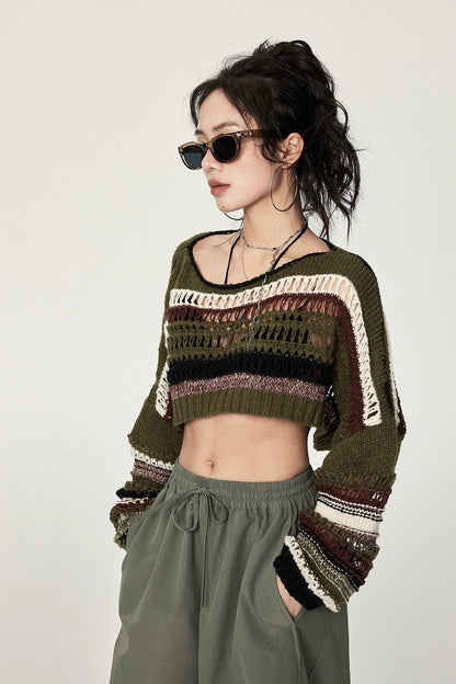 Striped Crochet Crop Sweater