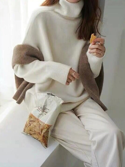 Street Loose Camel High-neck Long Sleeves Sweater Qx009